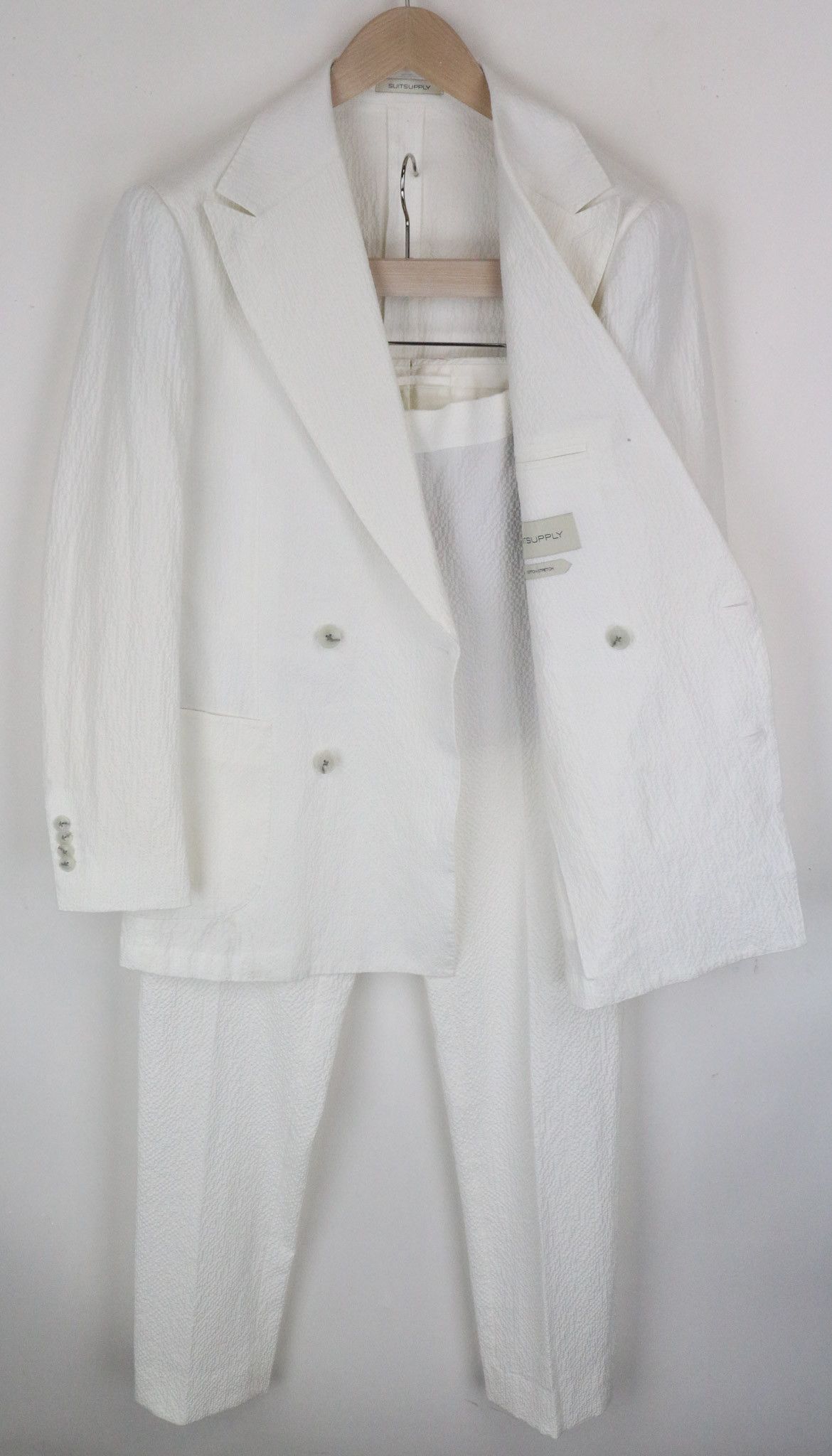 image of Suitsupply Havana Uk38R White Double-Breast Stretch Suit 71533, Men's