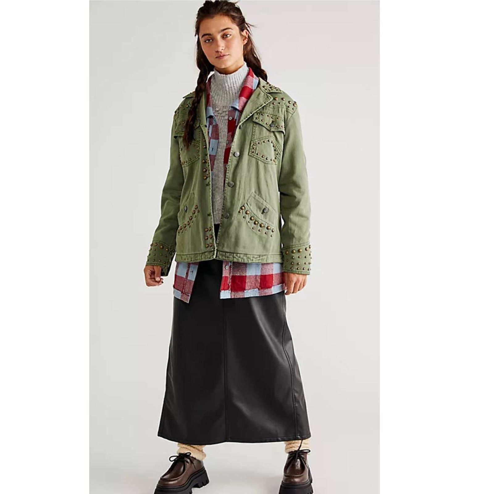 Free People WTF Rock and Stud Shirt Jacket $348 XS 0/2