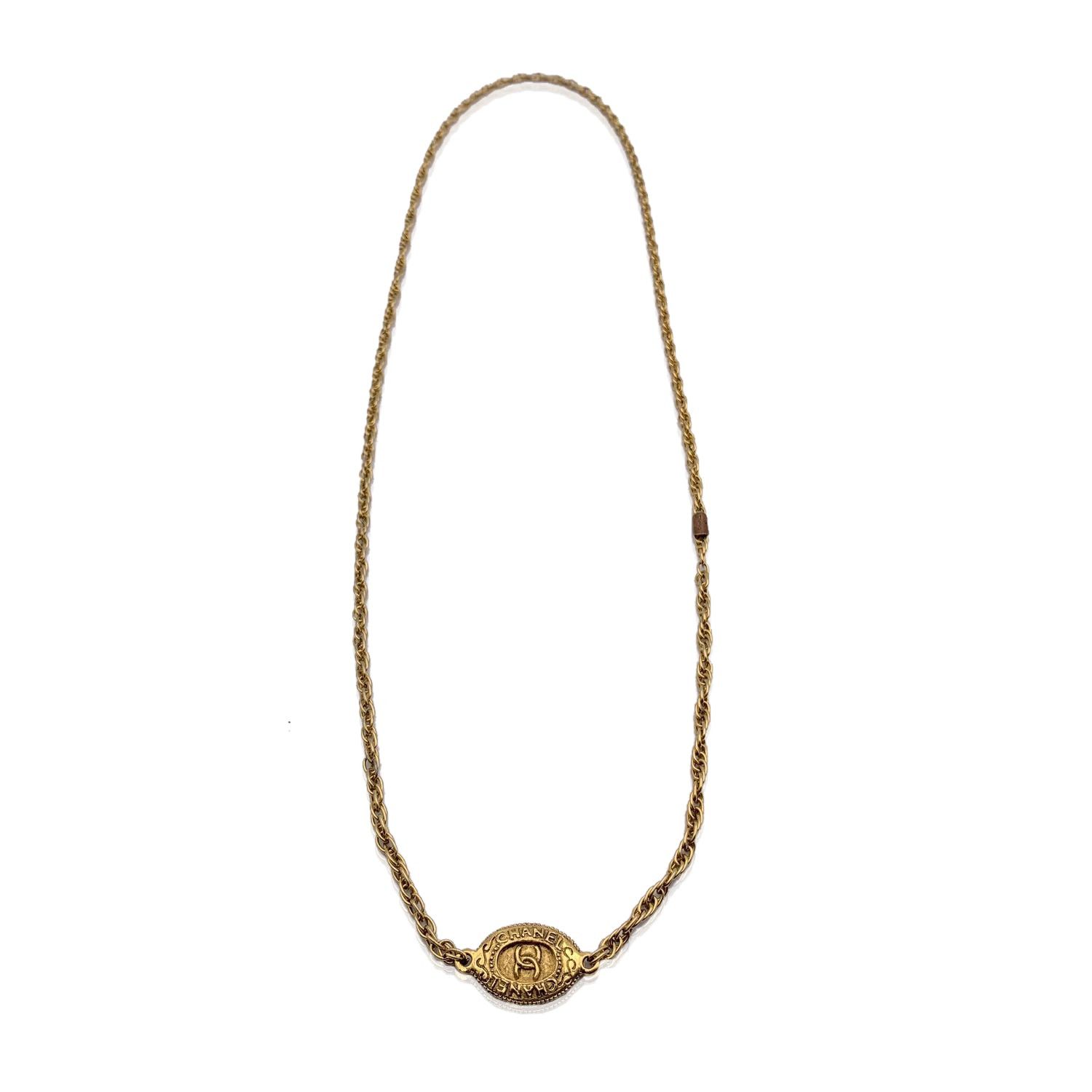 image of Chanel Vintage 1970S Gold Metal Long Oval Medallion Necklace, Women's
