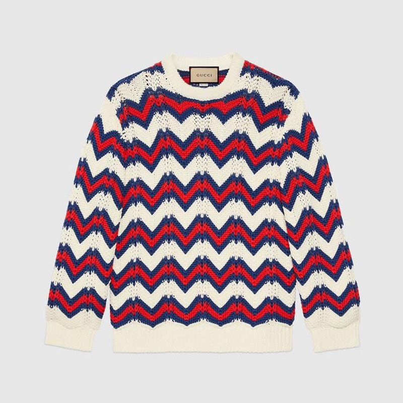 Gucci o1s1wg110225 Chevron Knit Cotton Sweater in Multicolor Size US XXL / EU 58 / 5 - 1 Preview