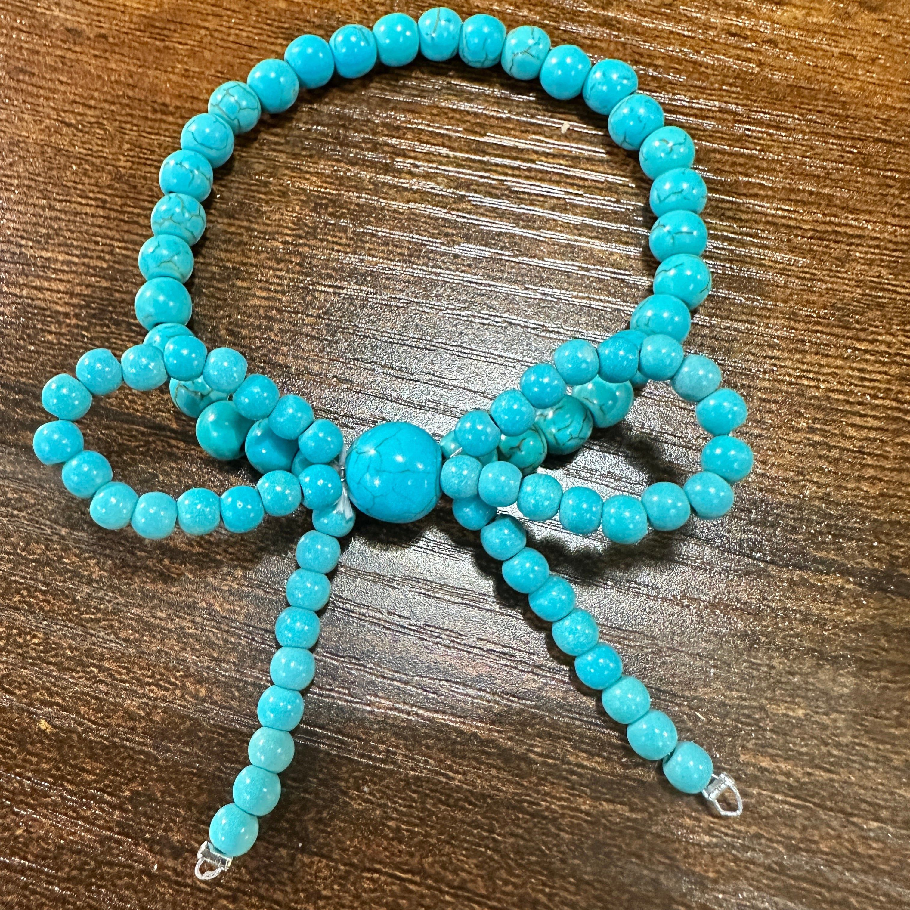Other Handmade Ribbon Bow Beaded Stretch Bracelet in Turquoise, So Size ONE SIZE - 2 Thumbnail