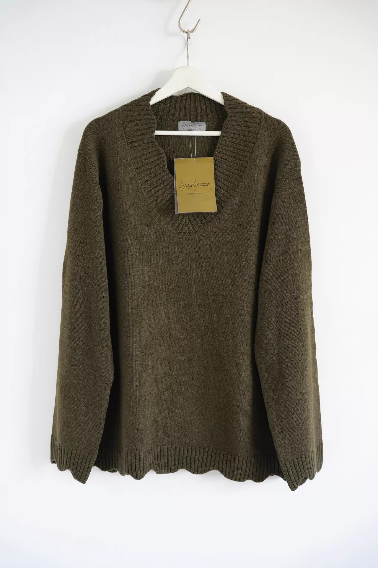 Yohji Yamamoto Green V-Neck Knit Sweater Size US L / EU 52-54 / 3 - 1 Thumbnail