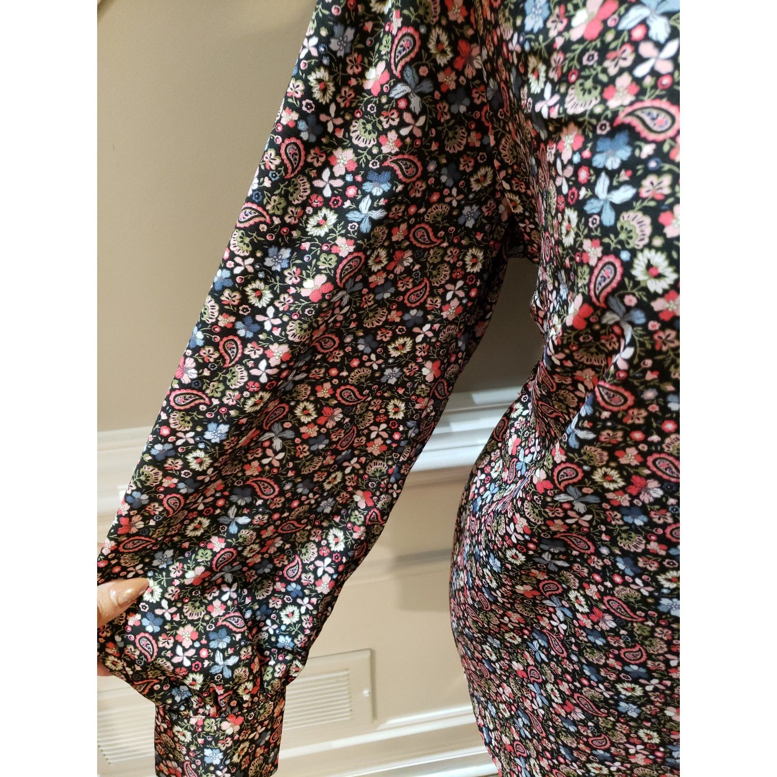 Loft LOFT Plus Blouse Women 16 Black Floral Paisley Long Sleeve Size XXL / US 16-18 / IT 52-54 - 6 Thumbnail