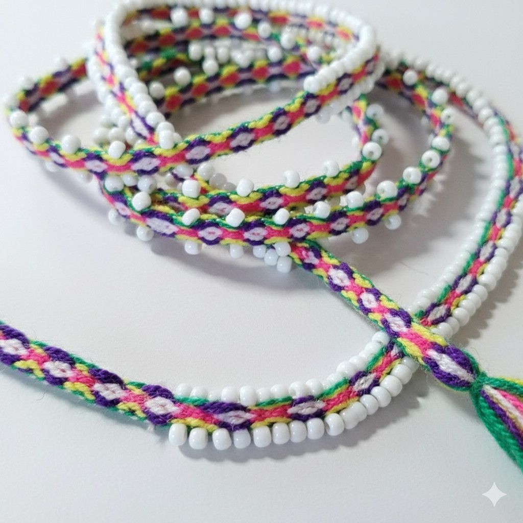 Handmade Lariat 40" Necklace Bracelet Rainbow Woven White Beaded Size ONE SIZE - 11 Thumbnail