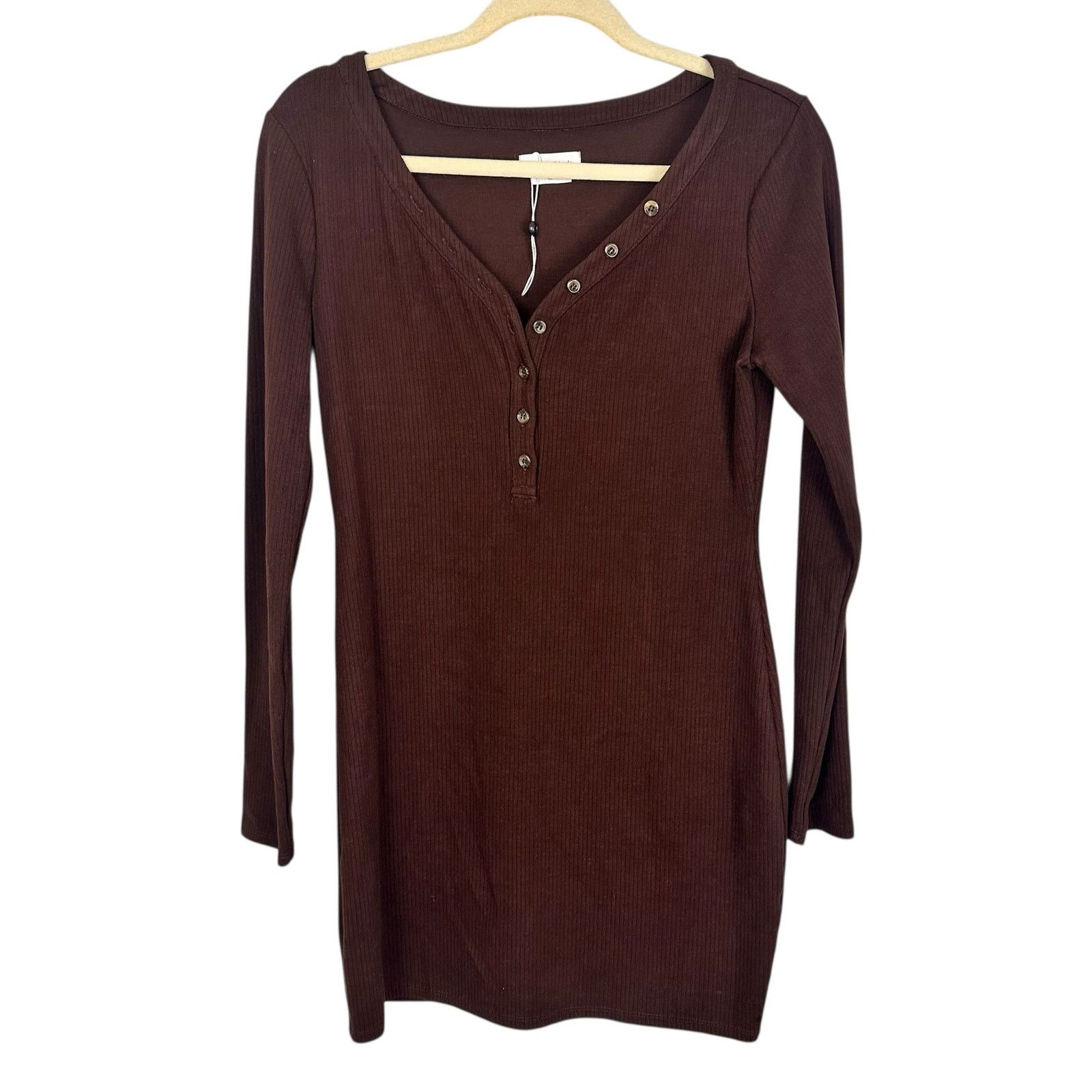 Lovers and Friends Lovers + Friends Alice Ribbed Dress Long Sleeve Large Brown Size L / US 10 / IT 46 - 5 Thumbnail