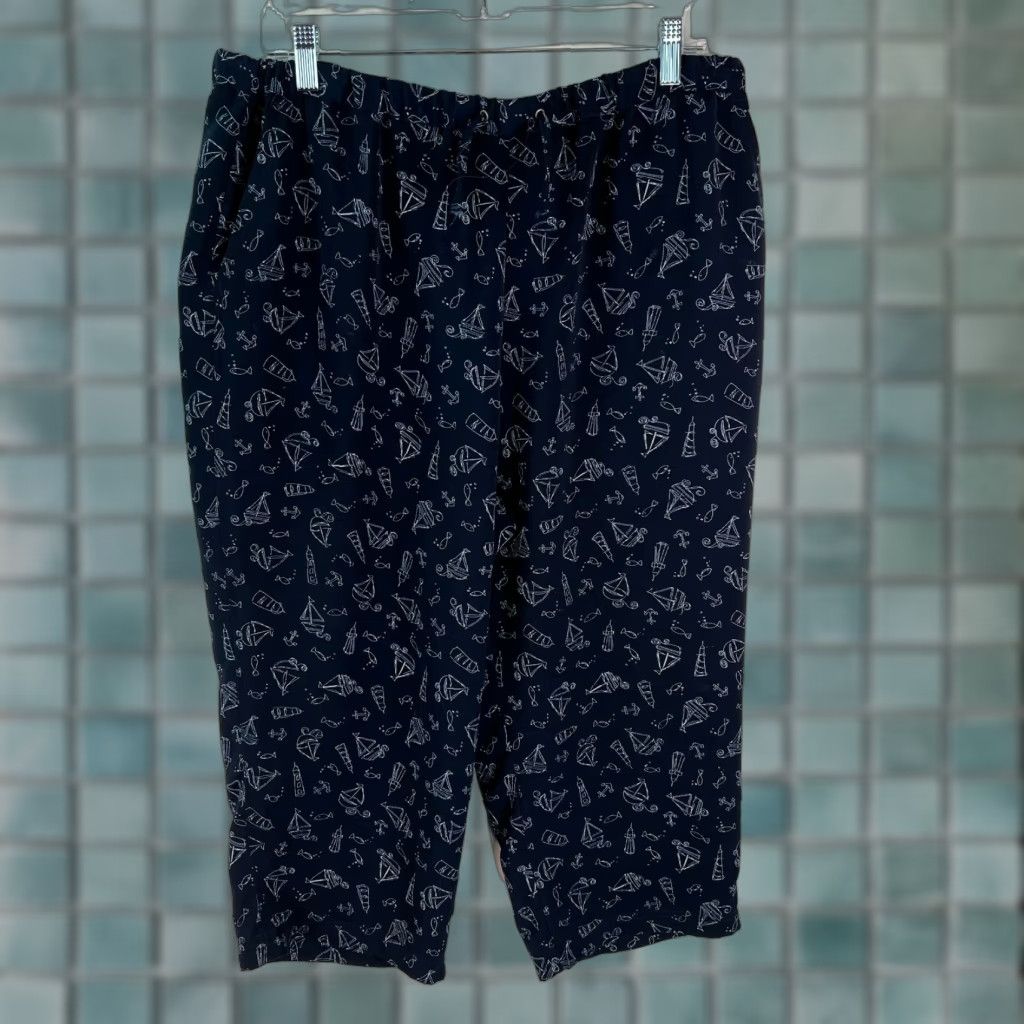 Vintage Christopher & Banks Womens Capri Pants Blue Elastic Waist Cropped Size Large - Regular Inseam 20 in Pant Size 36" / US 14 / IT 50 - 1 Thumbnail