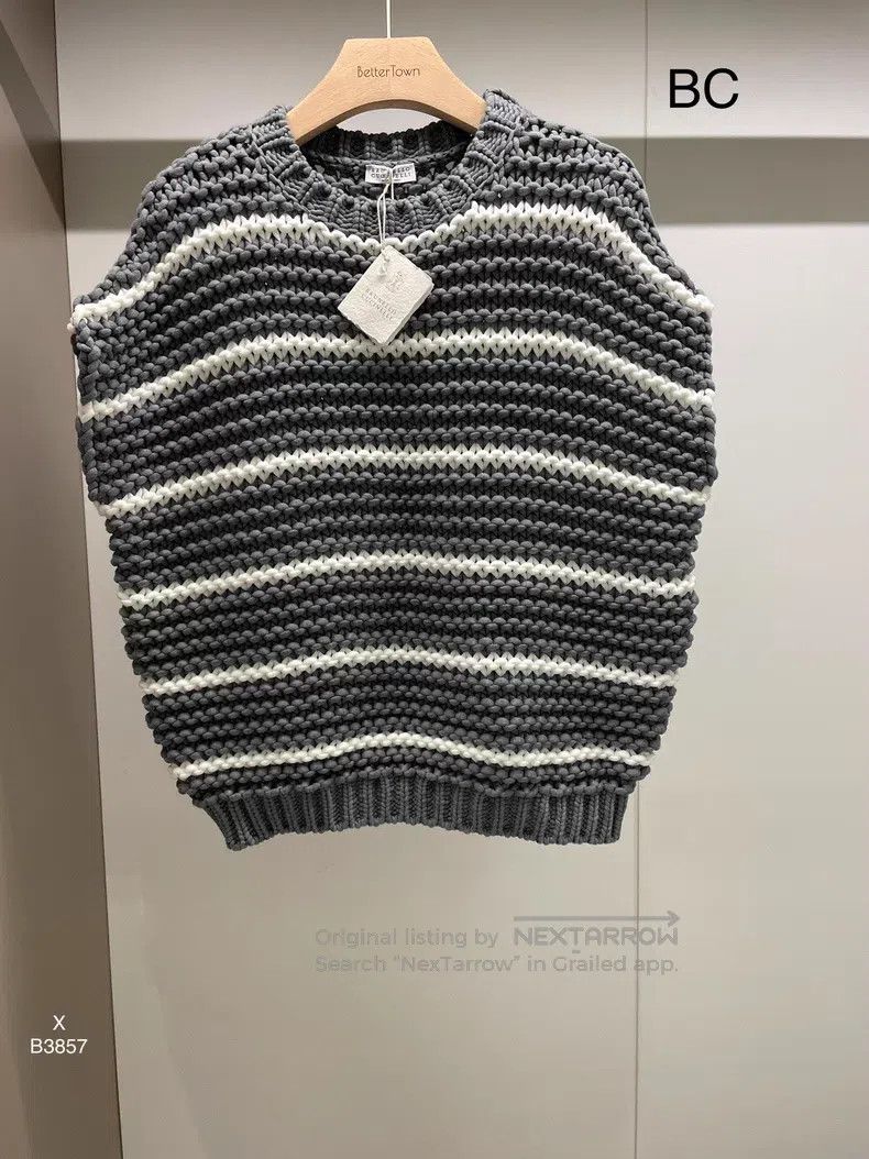 Brunello Cucinelli Brunello Cucinelli Blue Grey Striped Cotton Woven Vest Size M / US 6-8 / IT 42-44 - 1 Thumbnail