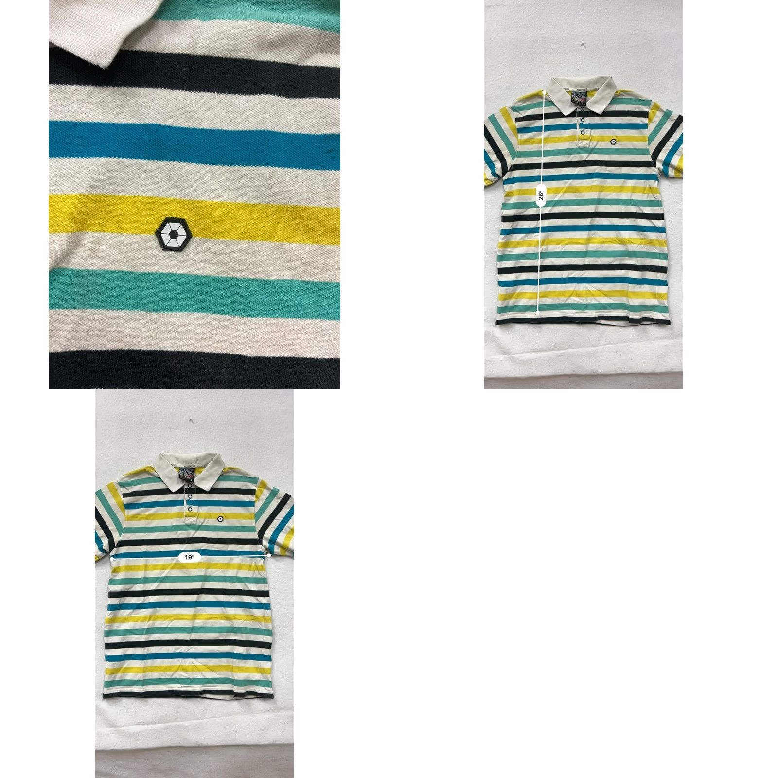 Southpole VINTAGE Southpole Polo Shirt Mens L Striped Yellow Blue Green White 6848 Size US L / EU 52-54 / 3 - 8 Thumbnail