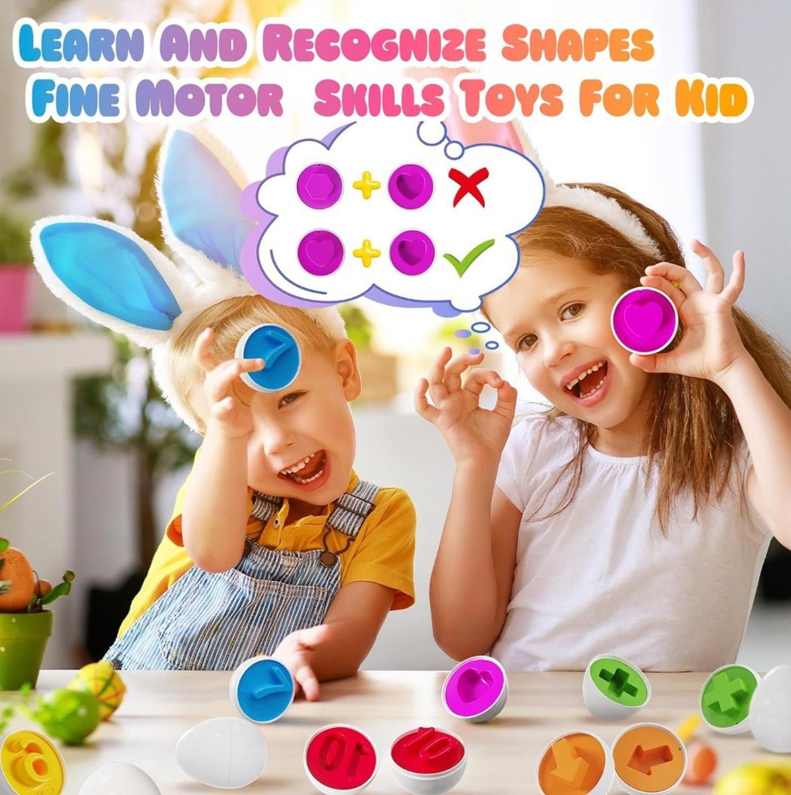 The Unbranded Brand Matching Eggs Toy for Toddlers Shape Color Learning Set Size ONE SIZE - 3 Thumbnail