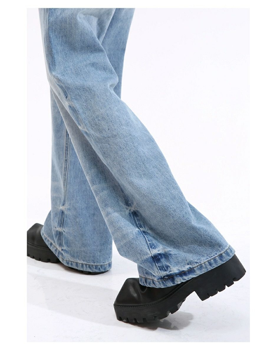 washed faded baggy gradient bootcut jeans