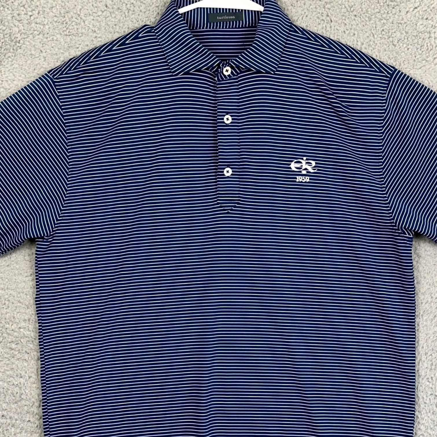 Vintage Turtleson Mens Medium Shirt Golf Polo Blue Striped Rugby Logo Size US M / EU 48-50 / 2 - 2 Thumbnail