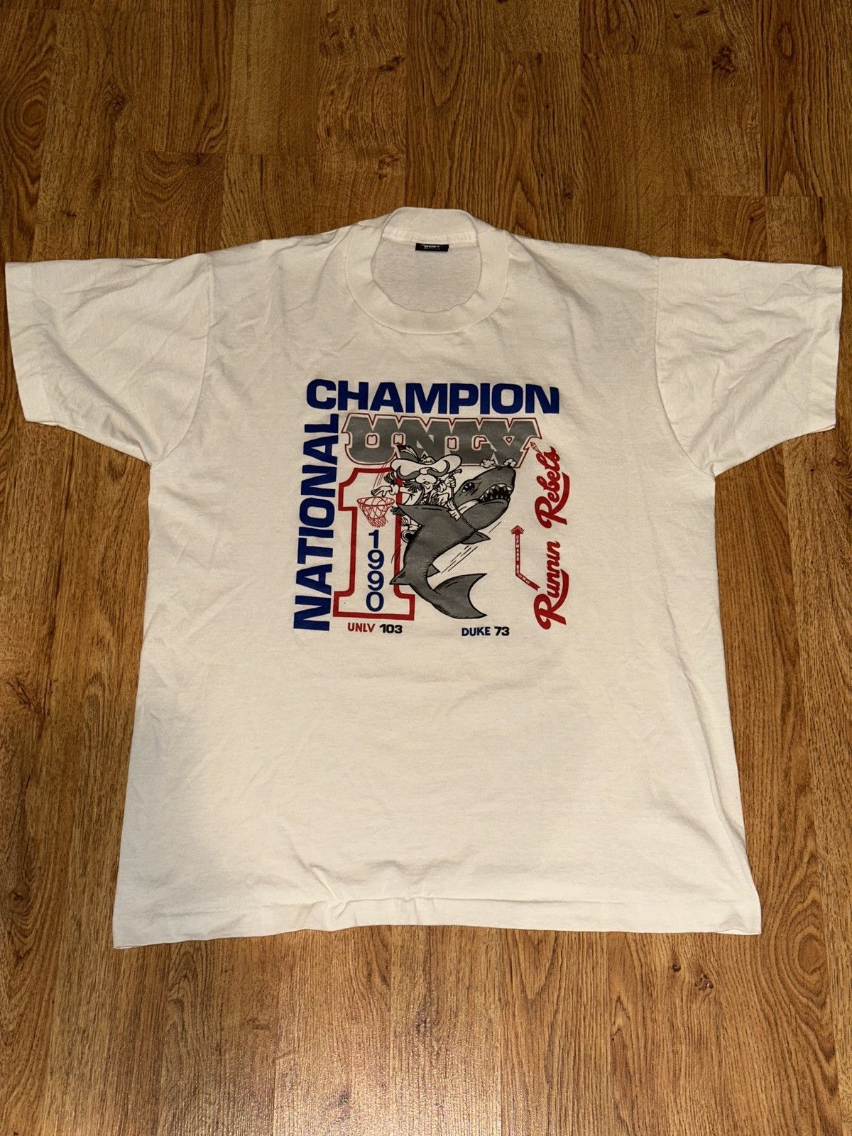 Vintage Single Stitch Vtg 1990 NCAA UNLV Runnin’ Rebels VS DUKE Tee Size US XL / EU 56 / 4 - 6 Thumbnail