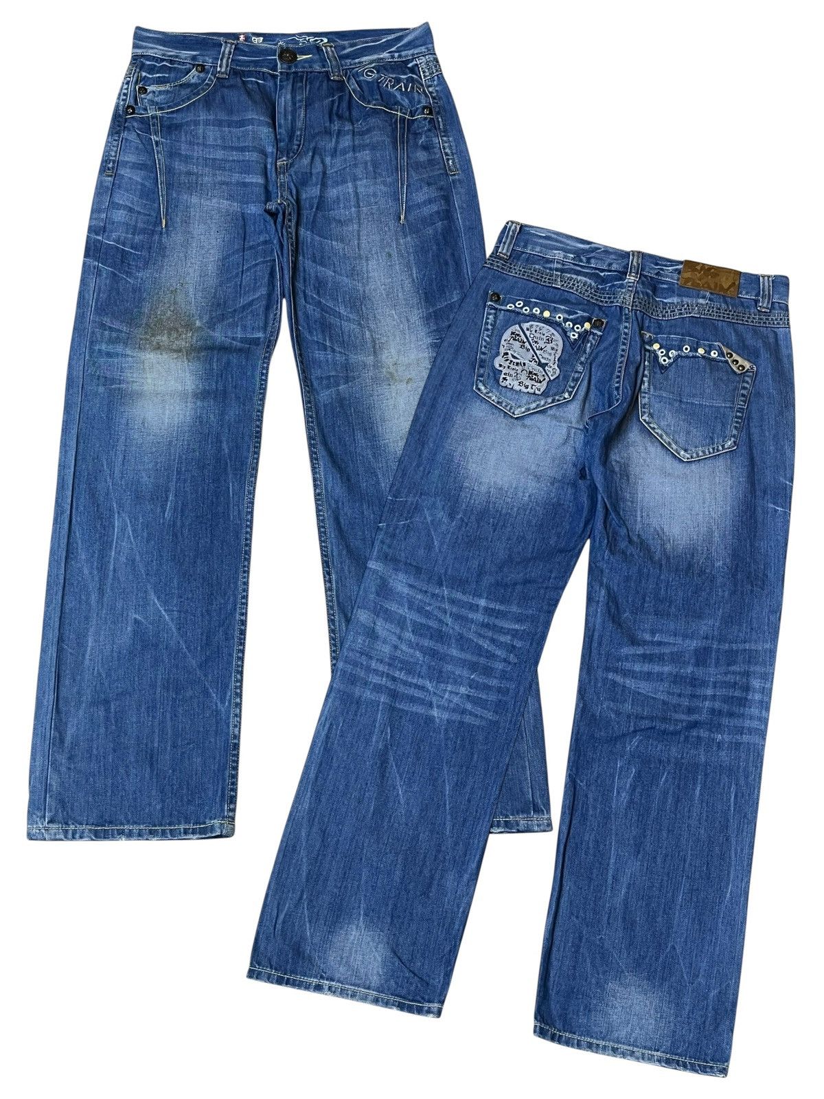 Japanese Brand Japanese y2k BIG TRAIN OSAKA JEANS skull patches dirty jeans Size US 33 - 1 Thumbnail