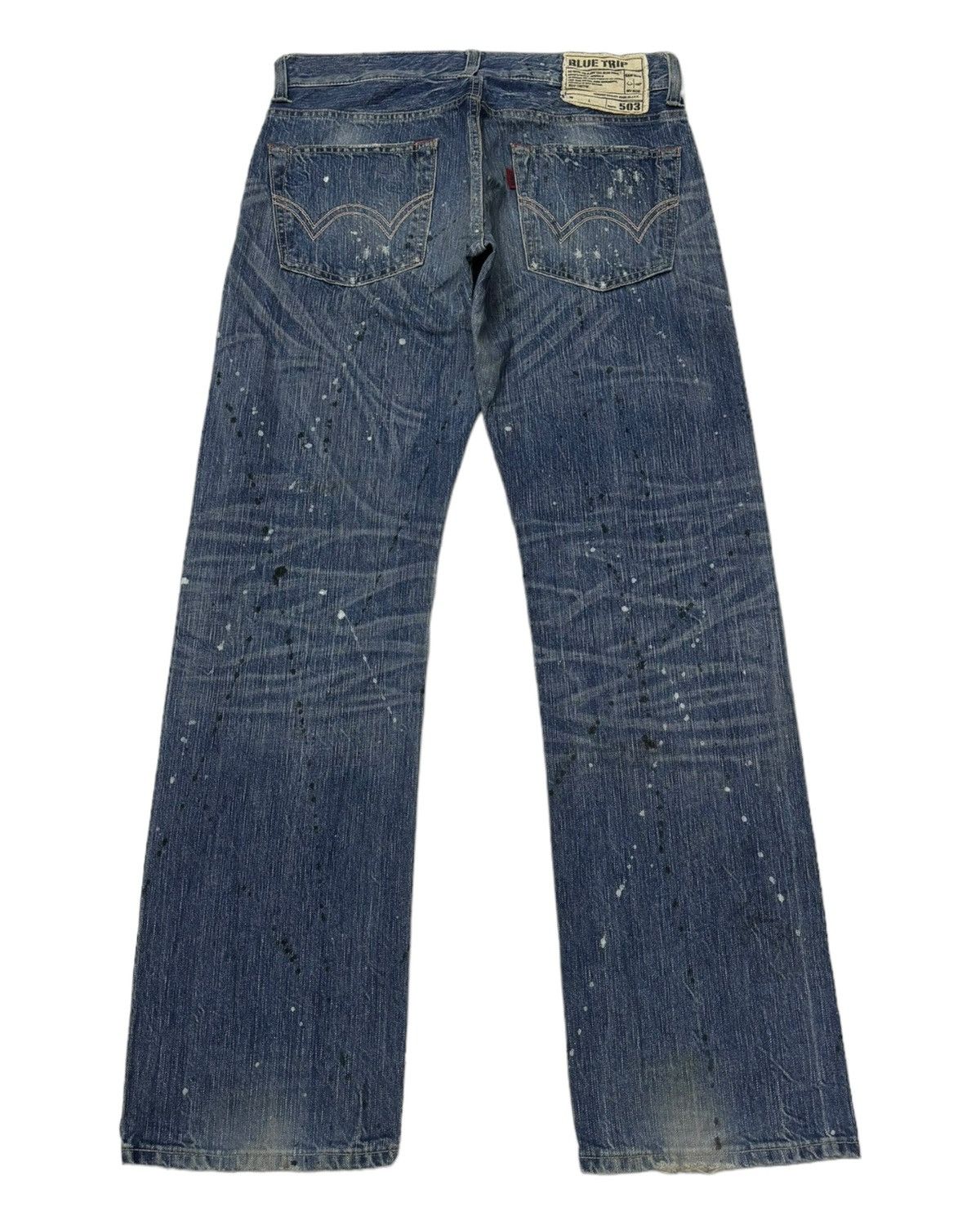 Who Decides War EDWIN 503 PAINTER JEANS BLUE TRIP DISTRESSED DENIM Size US 33 - 2 Thumbnail