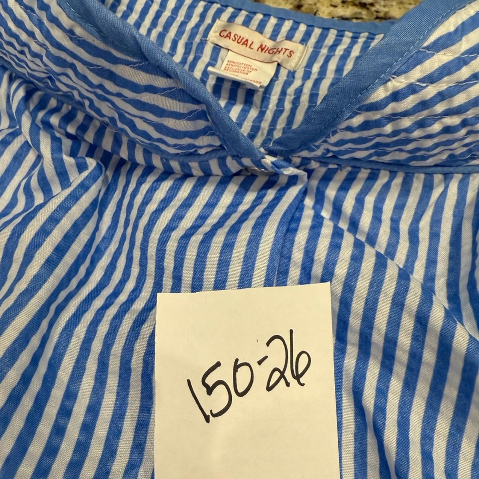 Other Casual Nights vintage night gown blue white stripes SZ M Size ONE SIZE - 8 Thumbnail