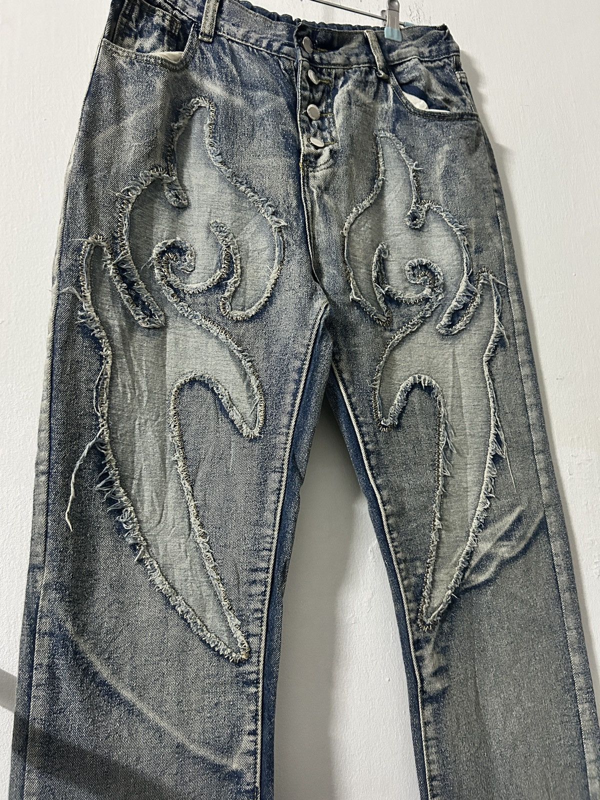 Japanese Brand Unisex Japanese Denim Flame Y2k Design Size US 29 - 2 Thumbnail
