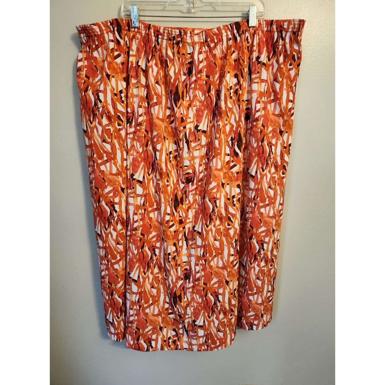Vintage Maggie Barnes Skirt Maxi Elastic Waist Geometric Print 3X White Orange Womens Plus Long Size 40" / US 18 - 6 Thumbnail