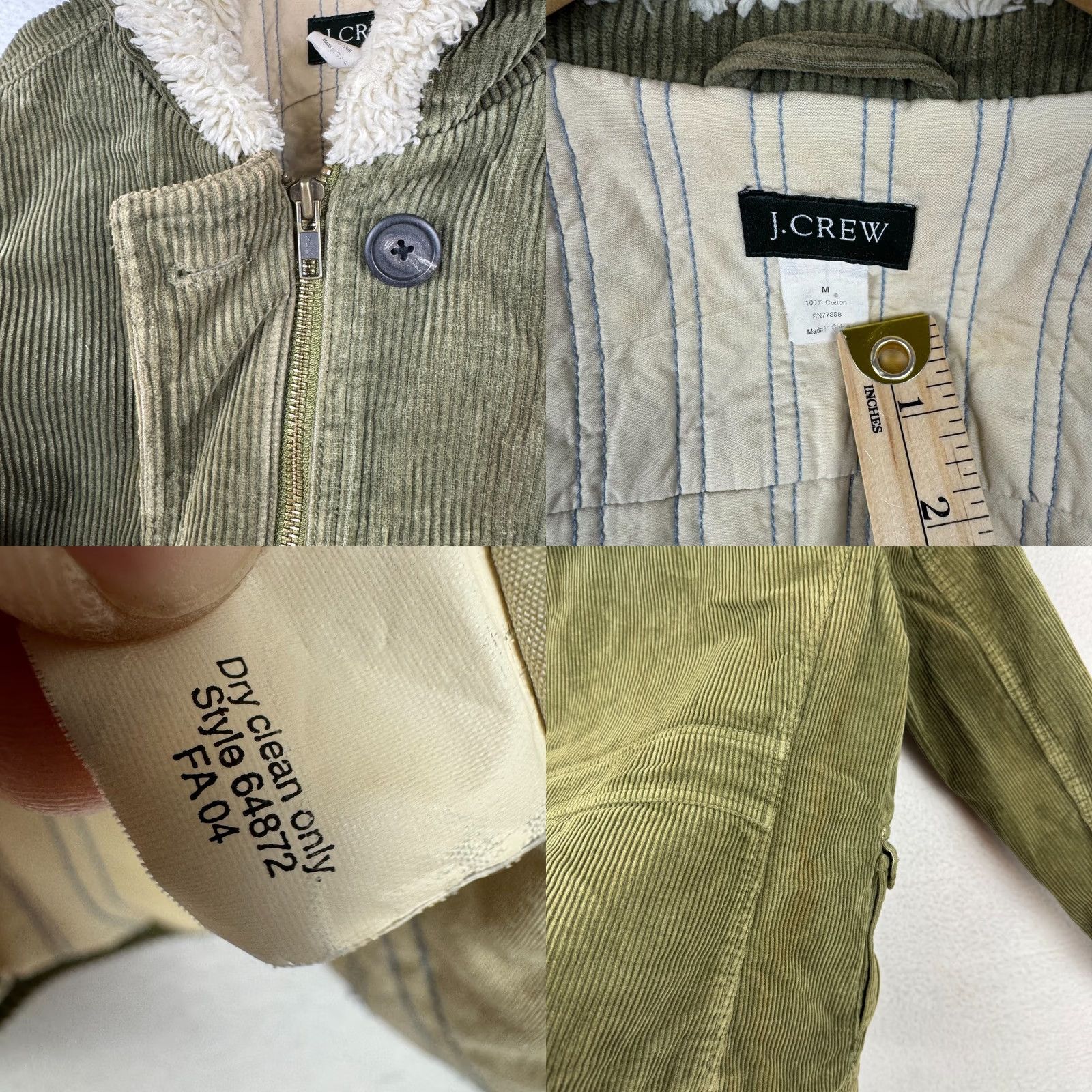 J.Crew VTG J.CREW Women's M Corduroy Jacket Hood/Collar Sherpa Lined Green Utility Coat Size M / US 6-8 / IT 42-44 - 9 Thumbnail