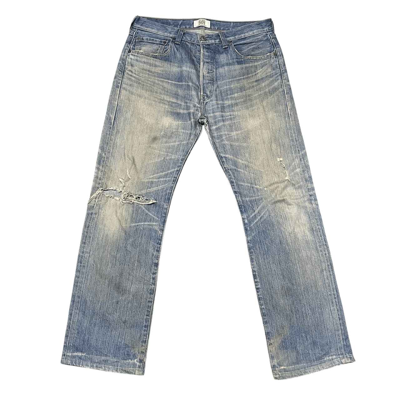 Vintage Levis 501 Distressed Denim Straight Leg Button Fly