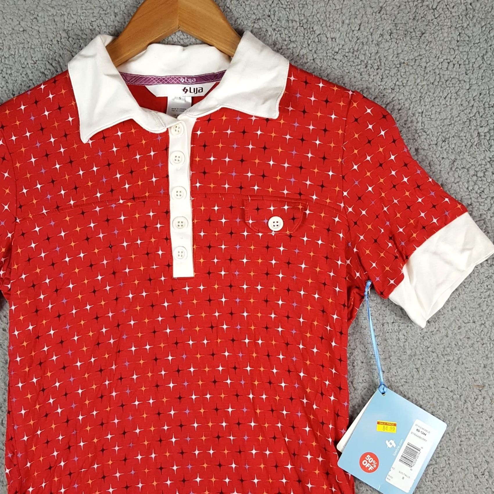 Vintage LIJA Polo Shirt Women's Size S Red Breathable Lightweight Preppy Star Pattern 90s 00s Sports Casual Shirt Size S / US 4 / IT 40 - 3 Thumbnail