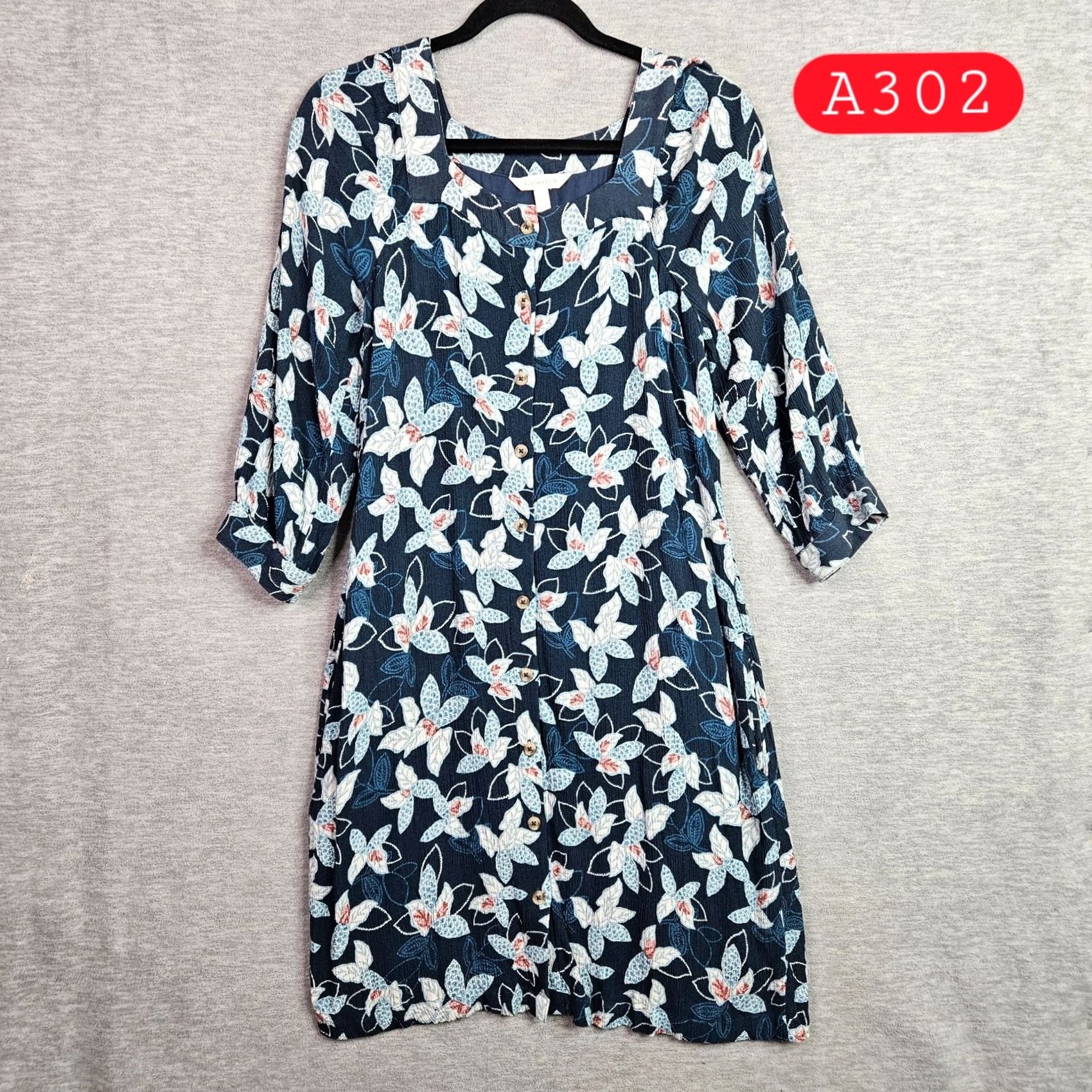 Vintage Garnet Hill Dress Blue Floral Button Front Square Neck Long Sleeve A-Line S Small Vintage No Size S / US 4 / IT 40 - 4 Thumbnail