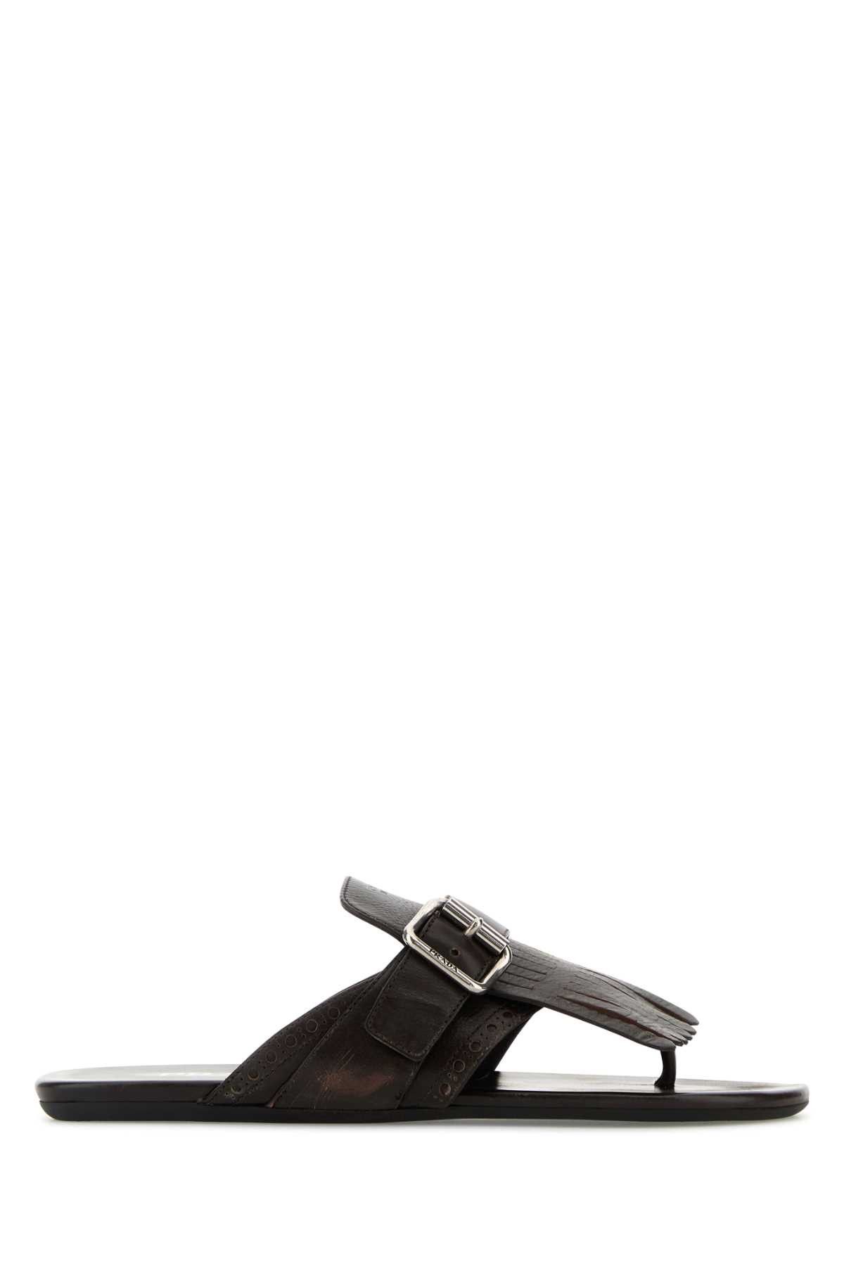 Prada Dark Brown Leather Shuffle Thong Slippers Size US 6.5 / IT 36.5 - 1 Thumbnail