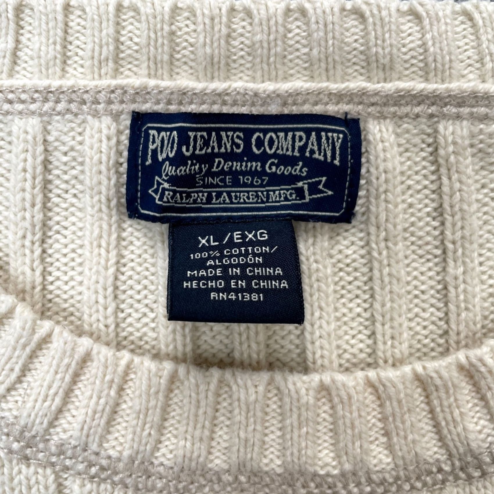 Ralph Lauren Ralph Lauren Sweater Mens XL Beige Cotton Logo Ribbed Knit Golf Pullover Crew Neck Size US XL / EU 56 / 4 - 3 Thumbnail