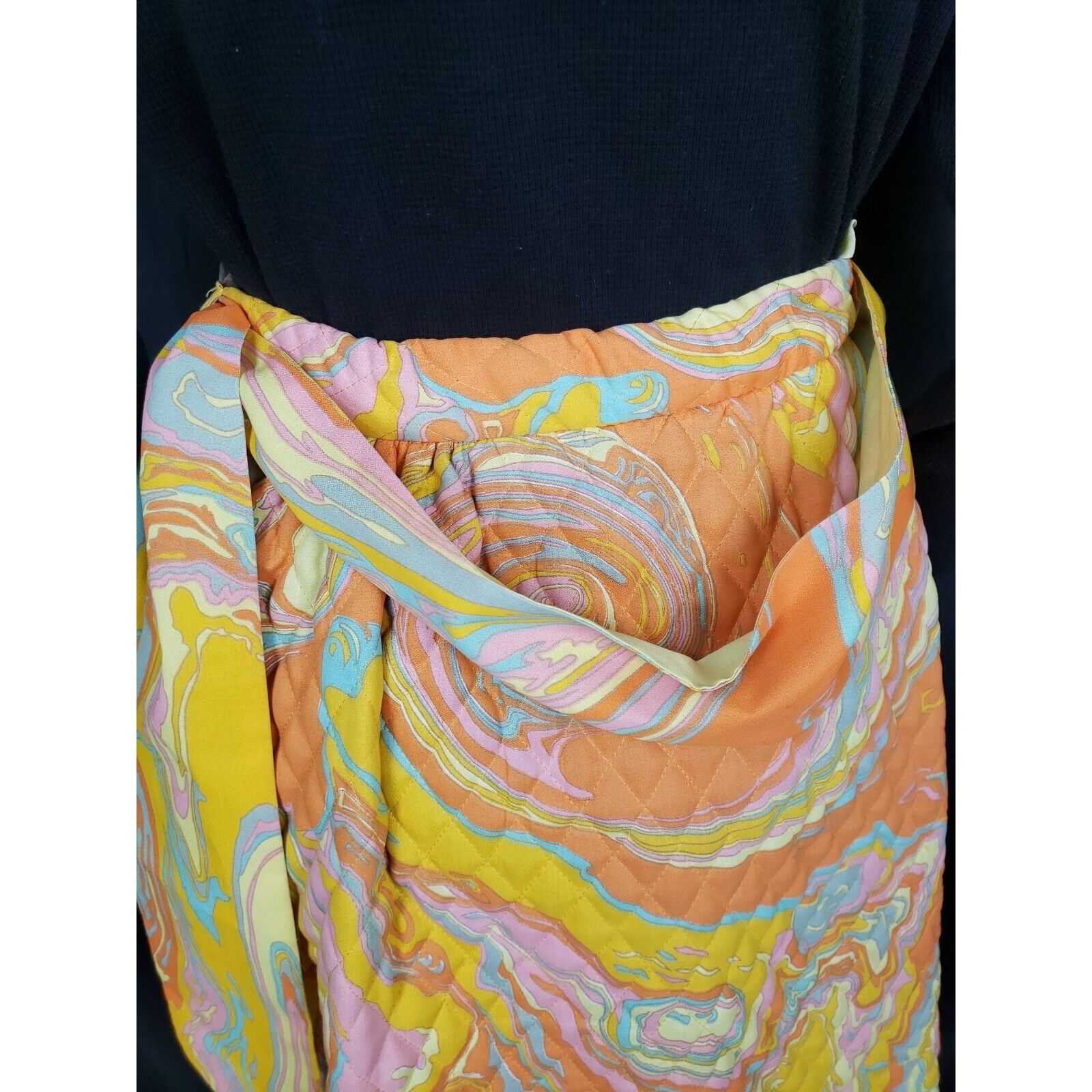 Vintage 70s Bold Orange Oil Slick Quilted Maxi Skirt Sz 10 Park East Size 27" / US 4 / IT 40 - 7 Thumbnail