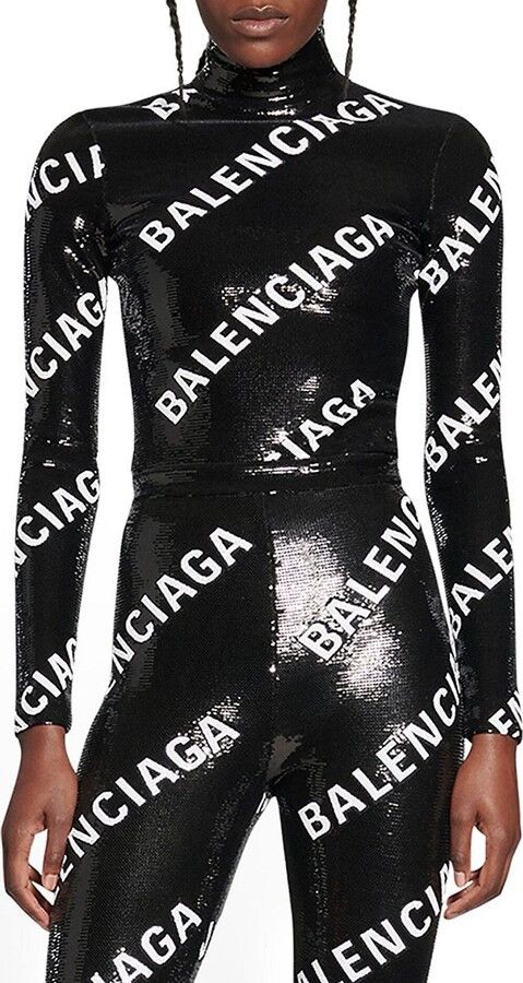 Balenciaga o1bcso1str1124 Allover Logo Embroidered Long Sleeve Top Size XS / US 0-2 / IT 36-38 - 5 Thumbnail