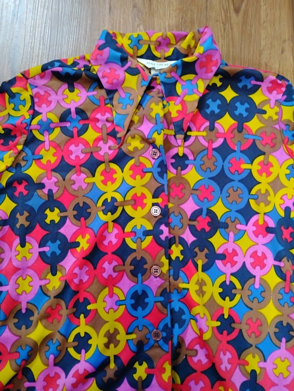 Other Vintage Alice Stuart Psychedelic Tiles Polyester Disco Shir Size XXL / US 16-18 / IT 52-54 - 1 Thumbnail