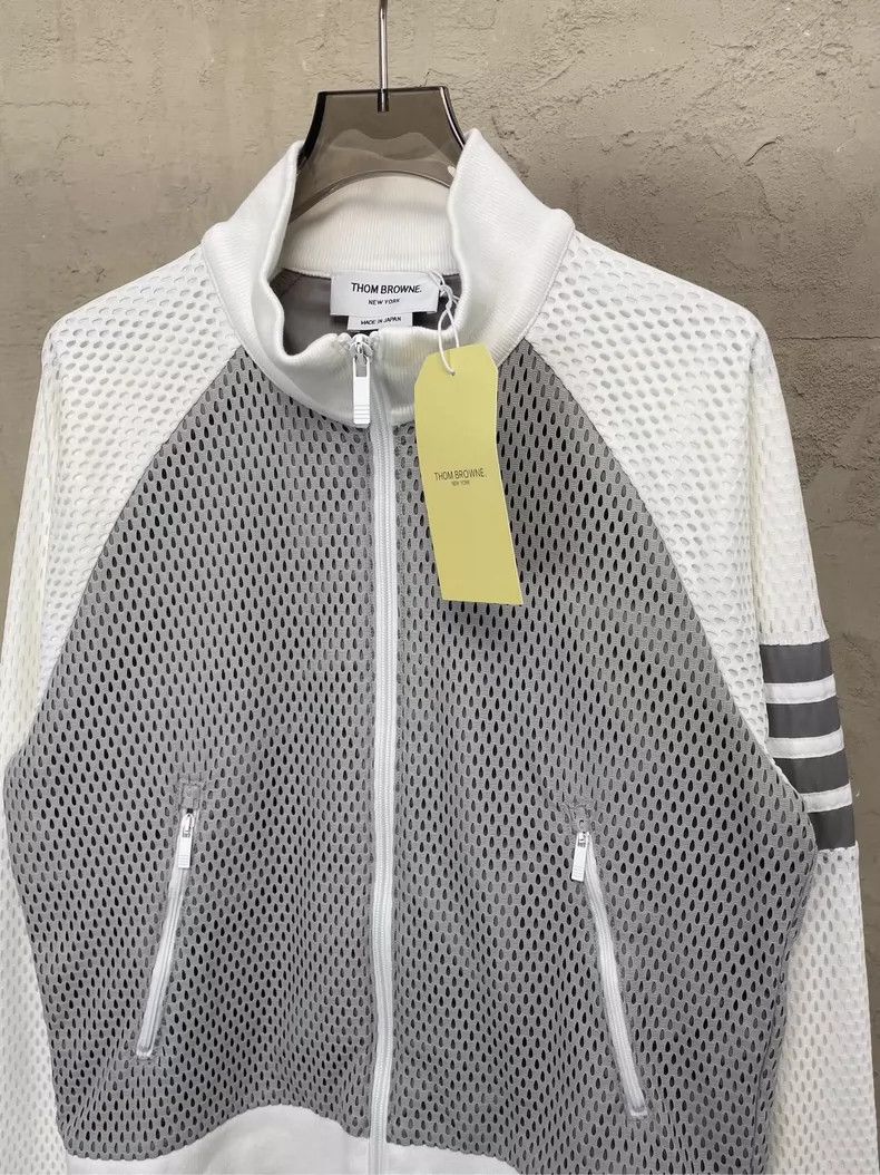 Thom Browne Thom Browne size1 Gray and white mesh zipper jacket Size US S / EU 44-46 / 1 - 6 Thumbnail