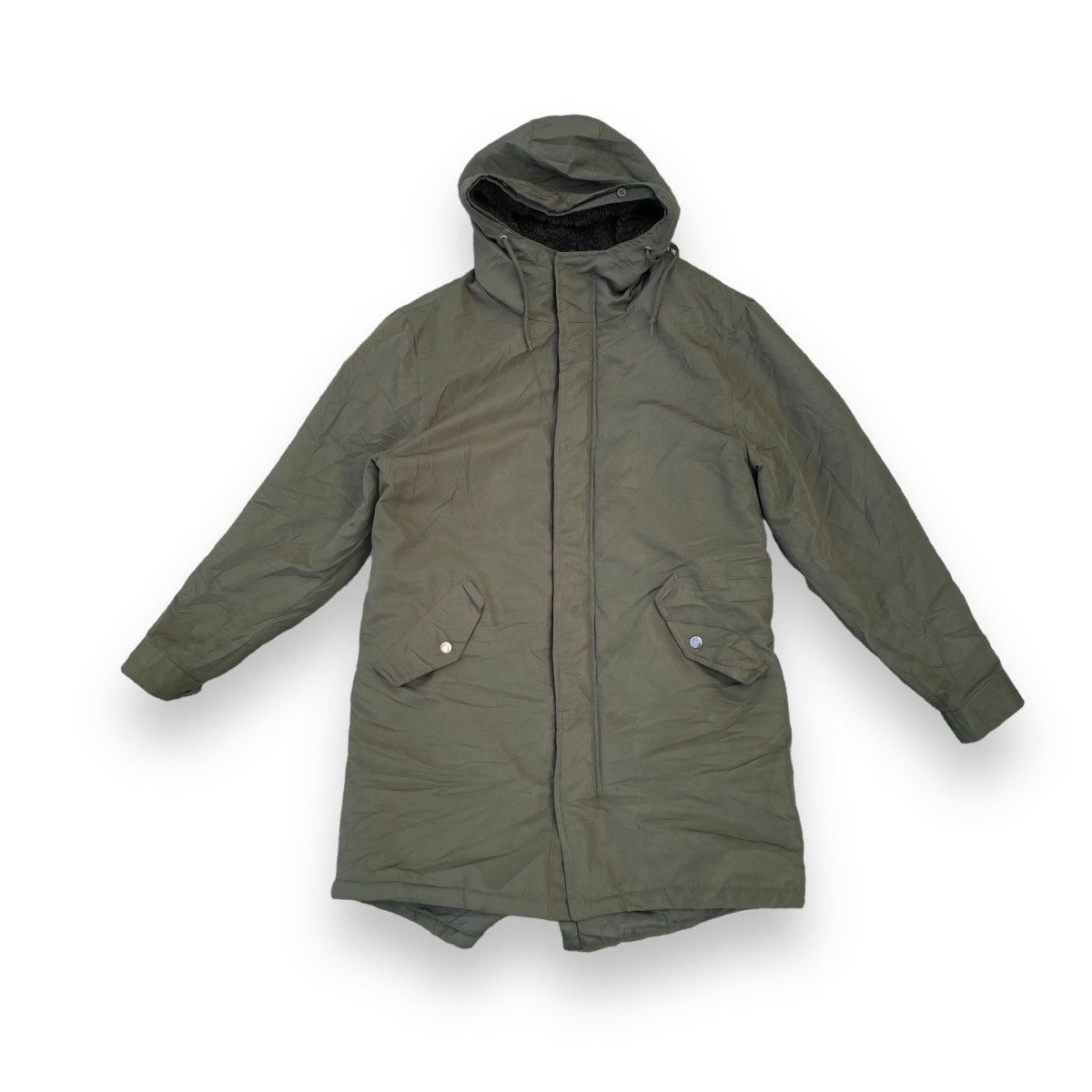 image of 14Th Addiction x Archival Clothing Real Standard Fishtail Parka Jacket in Army Green (Size Medium)