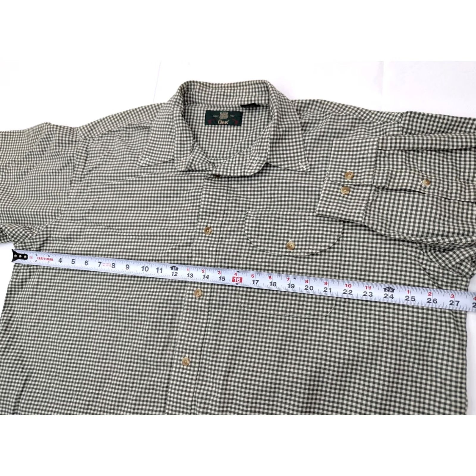 Orvis Orvis Shirt Check Wool Cotton Blend Button-Down XL Green Mens Vintage 1990s Size US XL / EU 56 / 4 - 6 Thumbnail