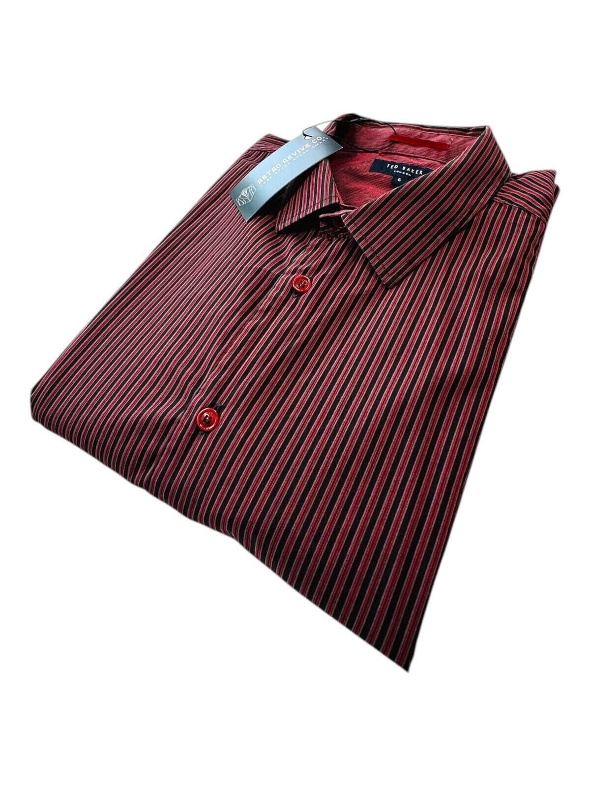 Ted Baker Ted Baker 6 Shirt Men's UK Size 2XL Red Black Stripe Size 48R - 1 Thumbnail