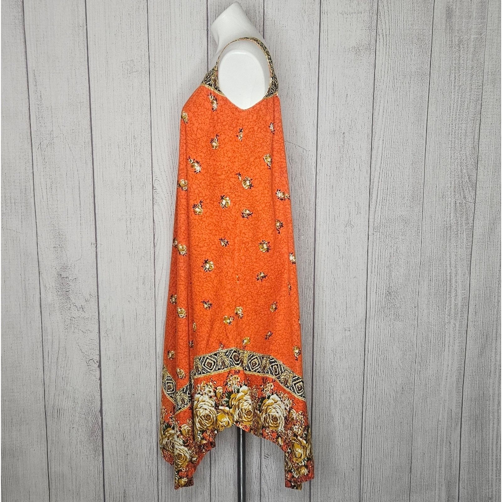 Vintage VTG 70s Orange Floral Groovy Assymetrical Hem Tent Dress Size S / US 4 / IT 40 - 2 Thumbnail