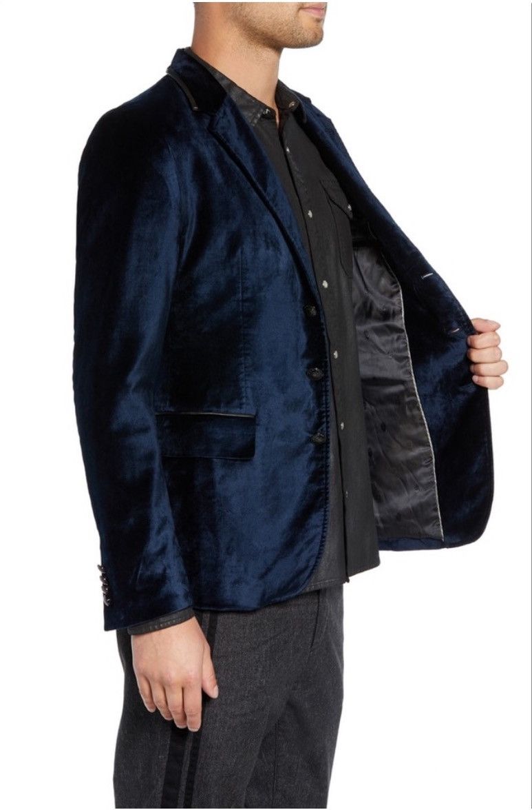 John Varvatos Velvet Dinner Jacket With Leather Trim. Medium Size US M / EU 48-50 / 2 - 4 Thumbnail