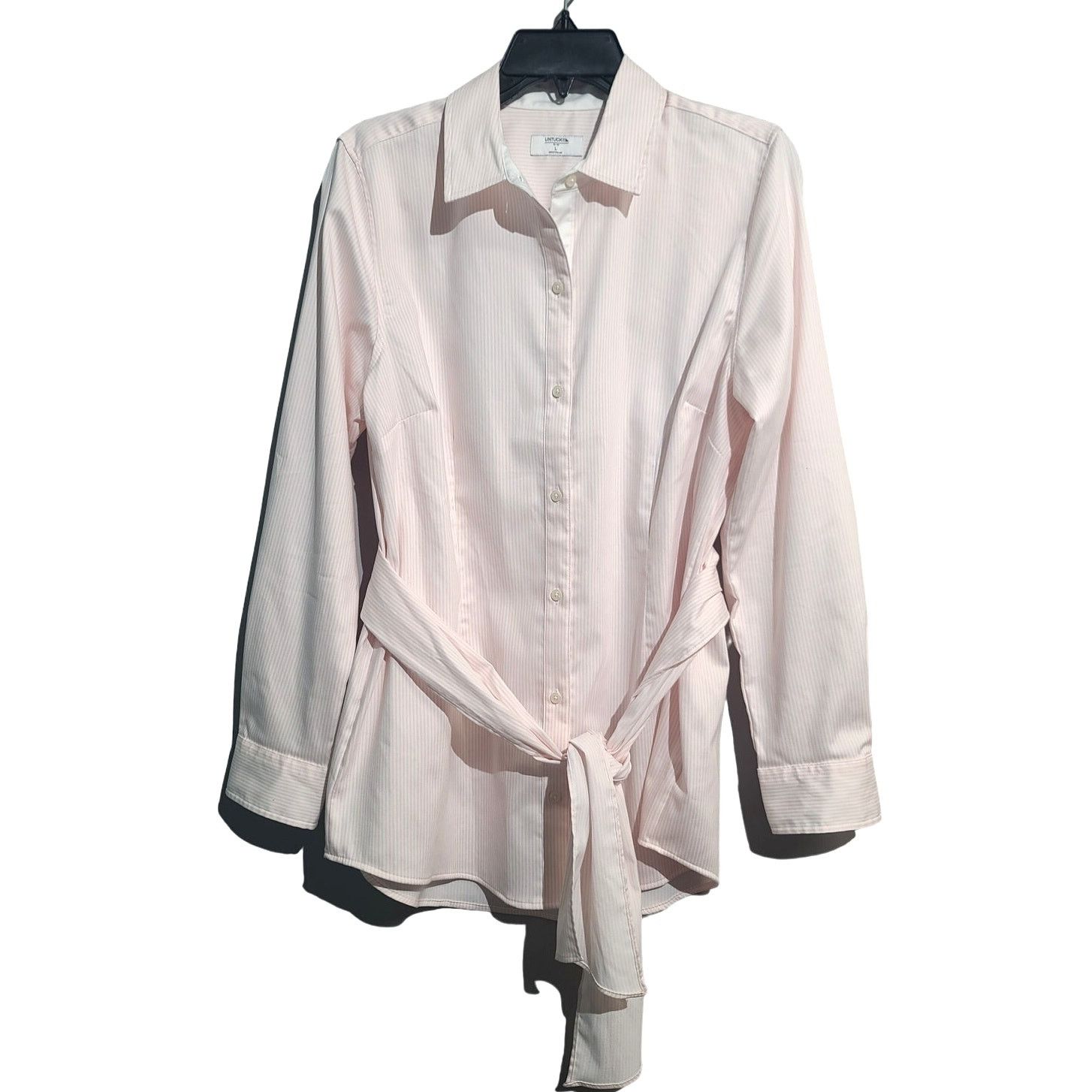 UNTUCKit UnTUCKit Clara Pink and White Stripe Tie Waist Button Shirt Size L / US 10 / IT 46 - 1 Thumbnail