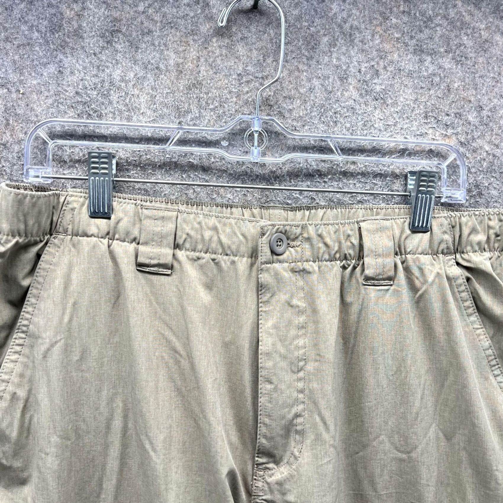Vintage Reel Legends Pants Mens 36x38 Beige Convertible Cargo Elastic Waist Stretch Cargo Pocket Slash Pocket Flat Front Zip Official Rendering Size US 33 - 7 Thumbnail