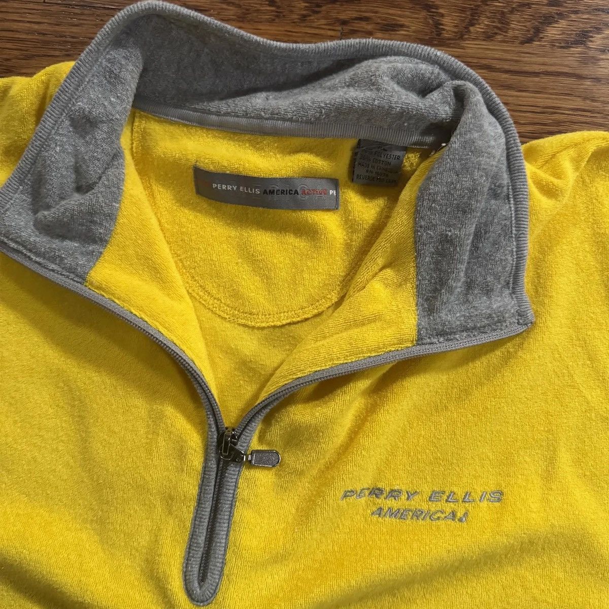 Perry Ellis Vintage Perry Ellis America Yellow / Grey Velour Top XL Size US XL / EU 56 / 4 - 3 Thumbnail