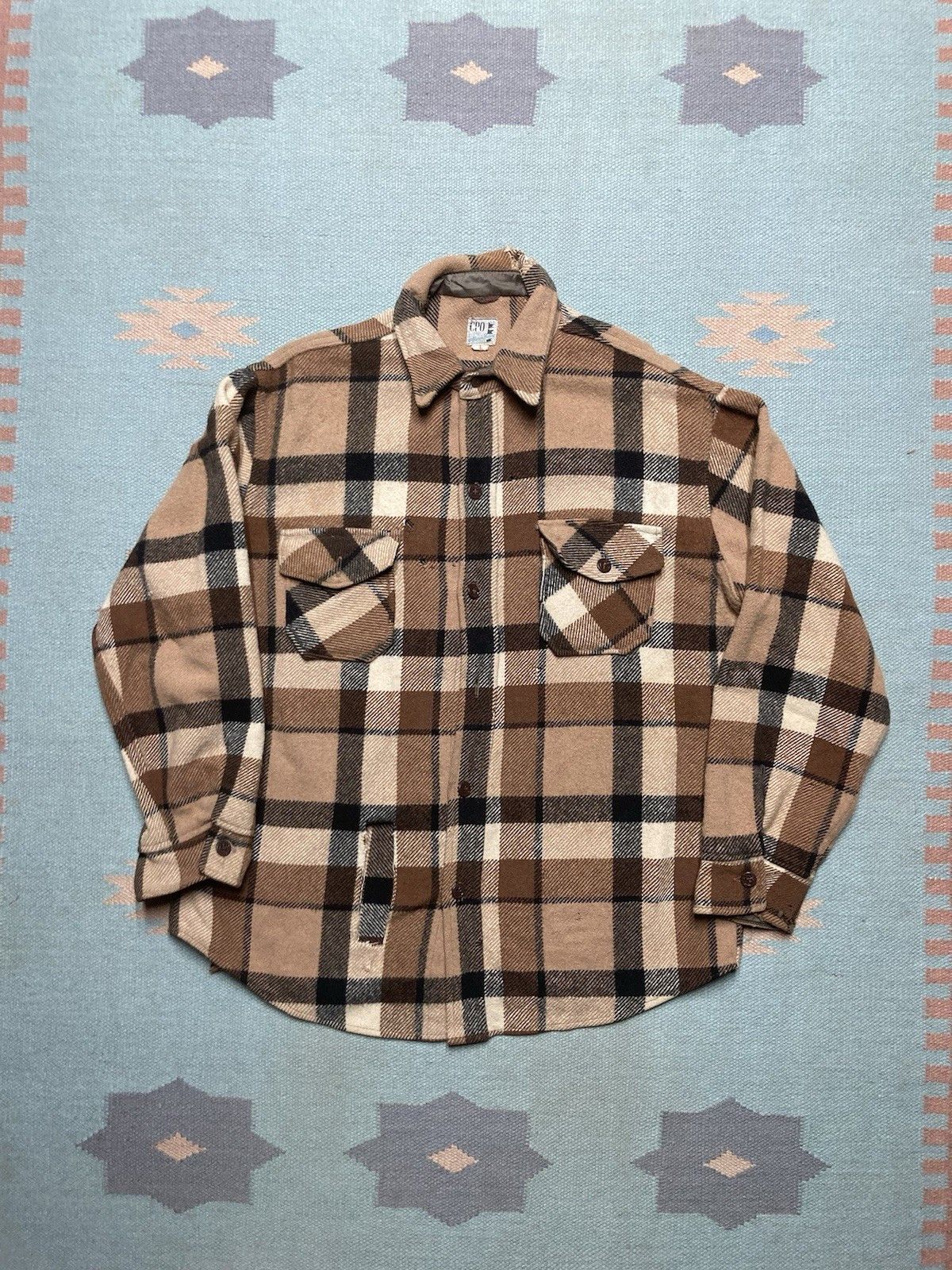 Vintage 50s 60s wool CPO shirt plaid anchor button distressed large Size US L / EU 52-54 / 3 - 1 Thumbnail
