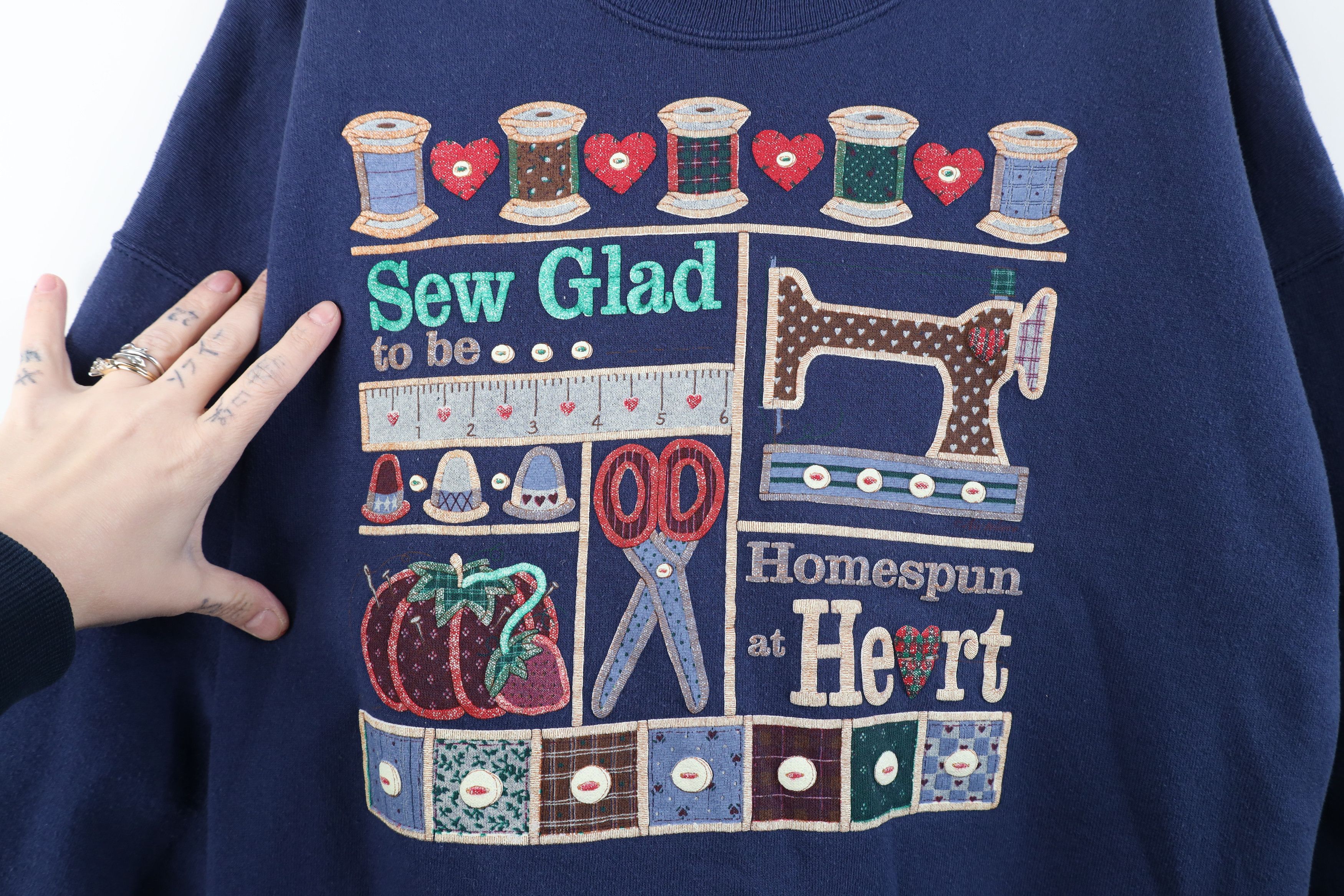 Vintage Vintage 90s Country Farmhouse Sew Puff Paint Sweatshirt Size XL / US 12-14 / IT 48-50 - 4 Thumbnail