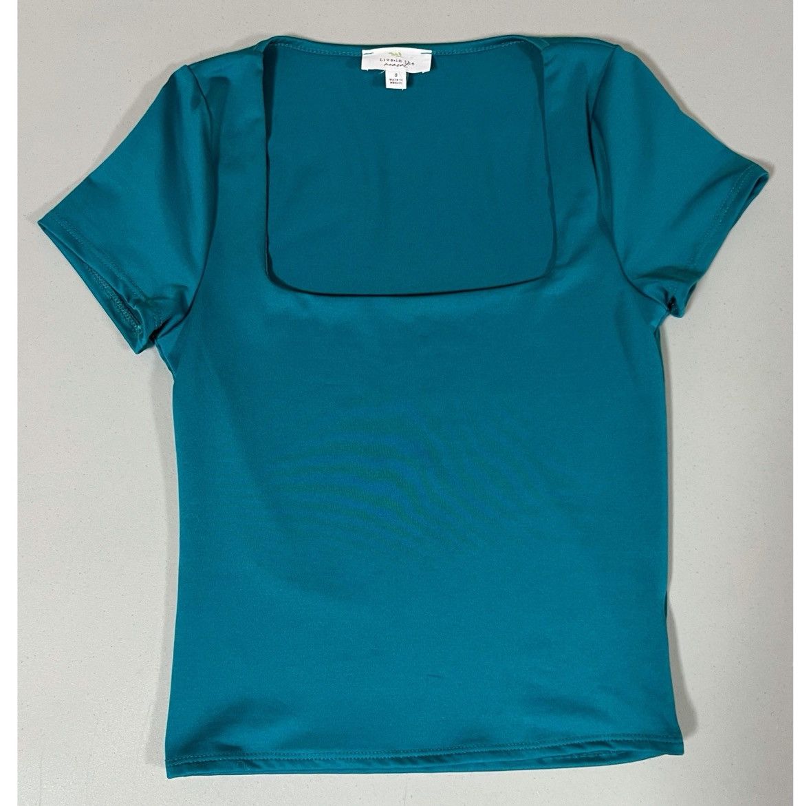 Vintage Teal Blue Solid Square-Neck Shirt Top Tee Blouse Size S 🦋✨ Size S / US 4 / IT 40 - 1 Thumbnail