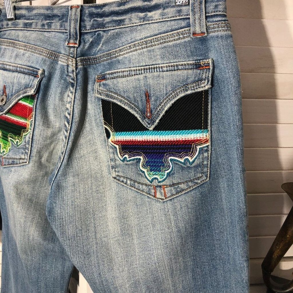 Vintage Y2K 70s style hippy jeans straight blue embroidered pocket 5 Size 28" / US 6 / IT 42 - 6 Thumbnail