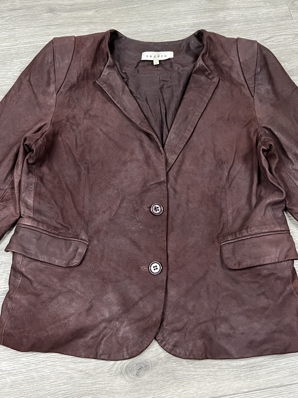 Sandro Sandro Paris Vintage Brown Leather Blazer Women’s Size 2 (M) Size M / US 6-8 / IT 42-44 - 4 Thumbnail
