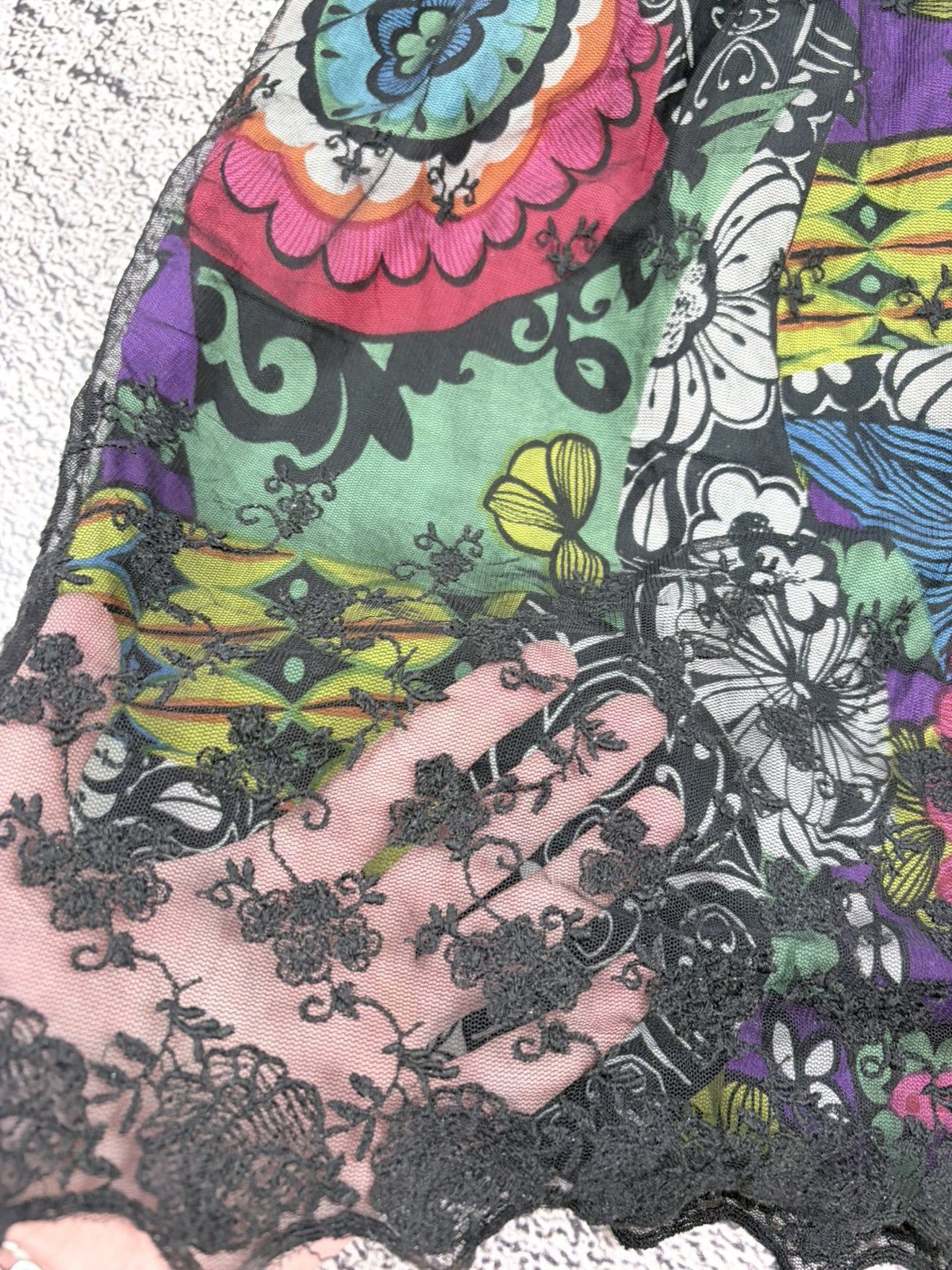 Jean Paul Gaultier Desigual Vintage Y2K Floral Mesh Lace Boho Mini Dress Size S / US 4 / IT 40 - 3 Thumbnail