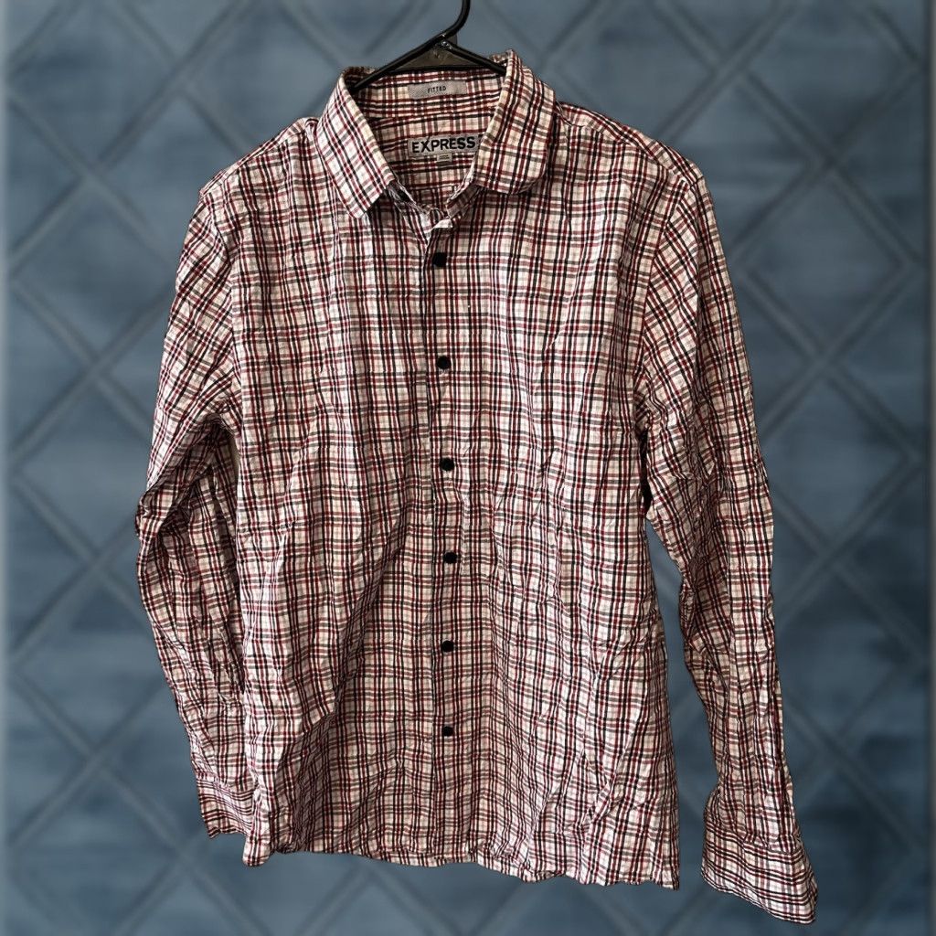 Express Express Button-Down Shirt Men M Long Sleeve Cotton Red Plaid Slim Size US M / EU 48-50 / 2 - 1 Thumbnail
