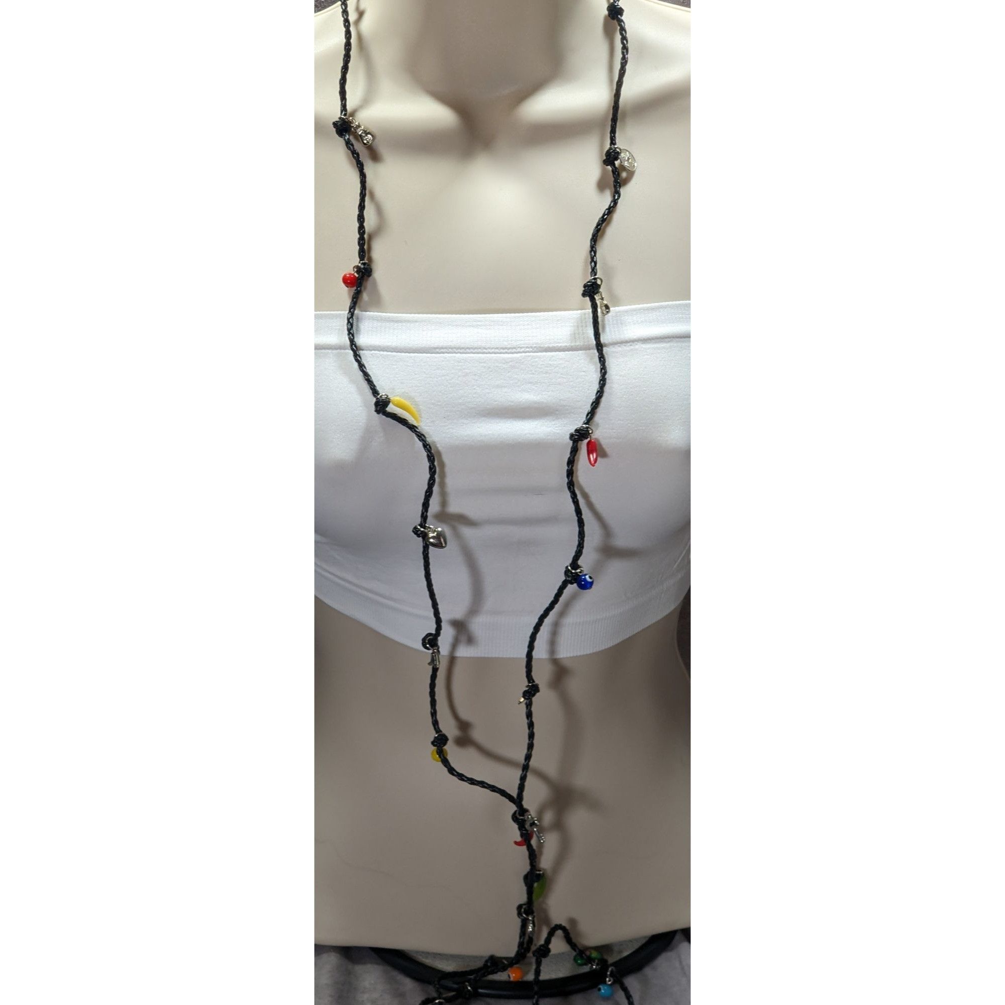 Other Vintage Glass And Metal Charm Necklace On Black Braided Cord Size ONE SIZE - 7 Thumbnail