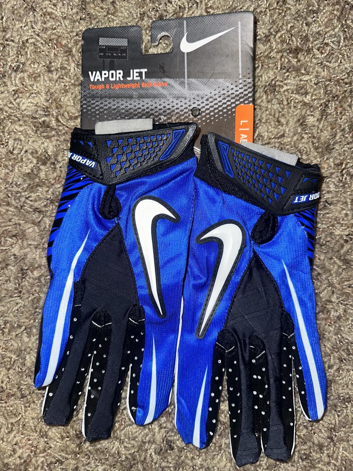 Nike VINTAGE Nike Men’s VaporJet Magnigrip Football Receiver Blue Gloves 2009 Size ONE SIZE - 3 Thumbnail