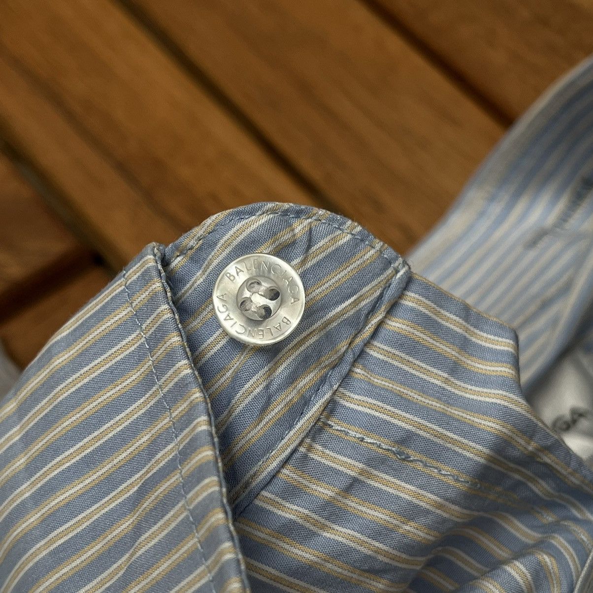 Balenciaga × Vintage Vintage Balenciaga Button Ups Shirt Sky Blue Stripe Size US M / EU 48-50 / 2 - 7 Thumbnail