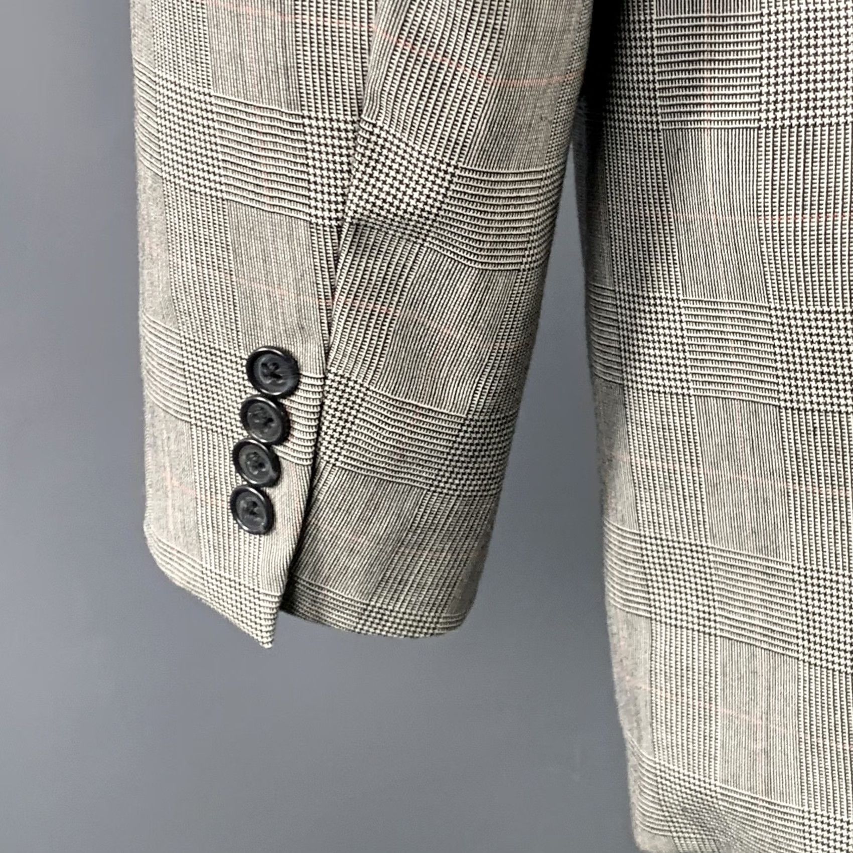 Vintage O'CONNELL'S Size 42 Long Black White Plaid Wool Notch Lapel Suit Mens Jacket Pants Black White Houndstooth Wool Notch Lapel 42L 36 Waist Inseam 31 Size 42R - 7 Thumbnail